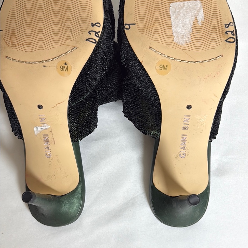 Gianni Bini Dark Green Ruffle and Sequin Kitten Heels - Picture 11 of 13